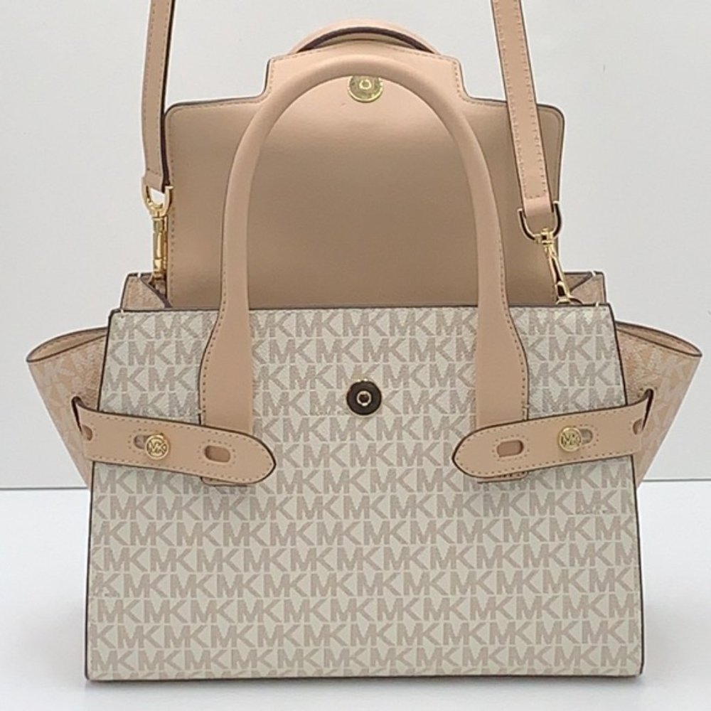 Michael Kors Carmen Medium Color-Block Logo Satchel Crossbody Buff Multi - Picture 10 of 16